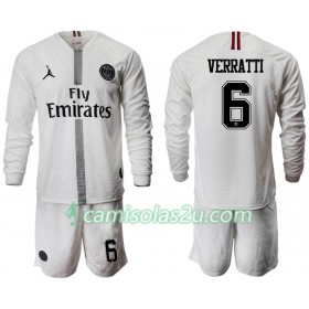 Camisolas de Futebol Paris Saint-Germain VERRATTI 6 Jodan Branco Criança Equipamento 3ª 2018/19 Manga Comprida